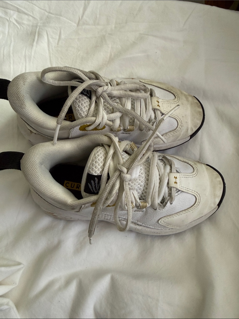 Under Armour Kids White Sneakers with Gold Accents